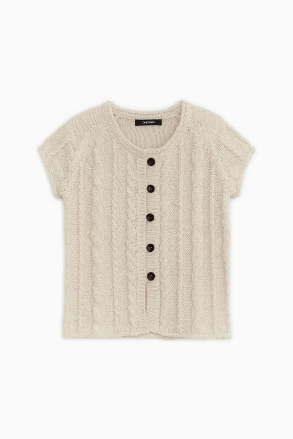 [10/6 SOON] BUTTON SHORT SLEEVE KNIT VEST, CREAM