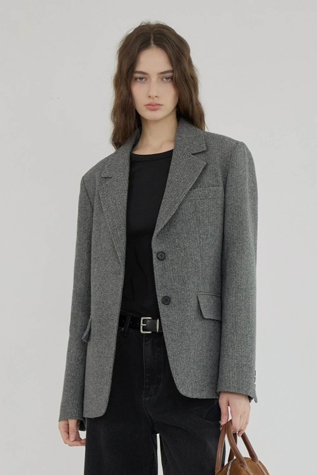퀸스래빗 Elli Herringbone Wool Jacket－GRAY 상품 이미지 2