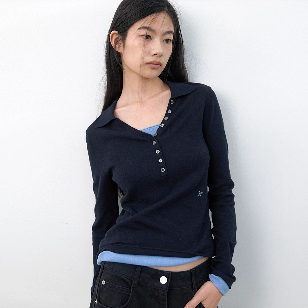 아뜰리에 나인 (T-7295)COLOR-BLOCK COLLAR LAYERED KNIT 상품 이미지 1