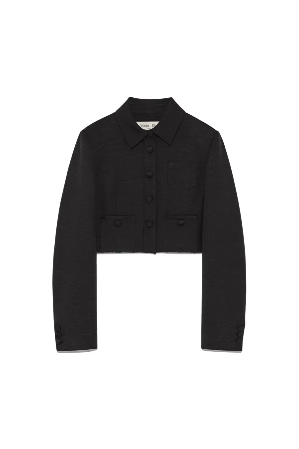 STRIPE HERRINGBONE POCKET CROP JACKET IN BLACK