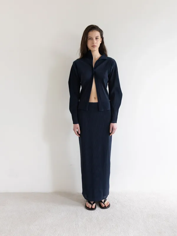 PLEATS CARDIGAN [WHITE, NAVY]