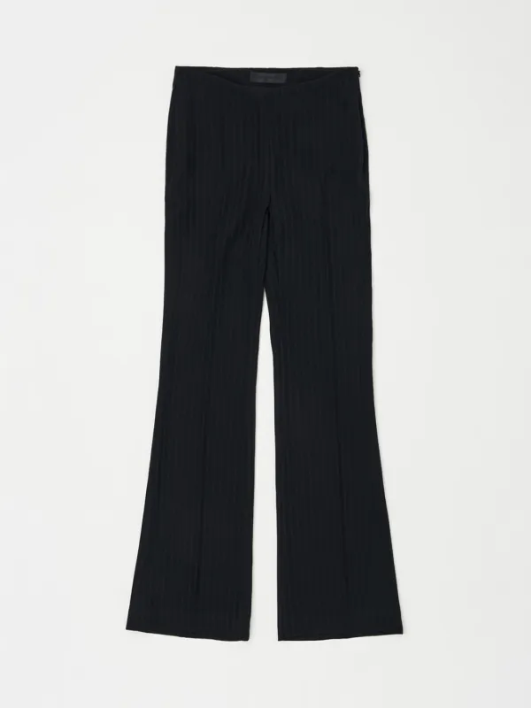 STRIPED SLIM BOOTCUT PANTS IN BLACK