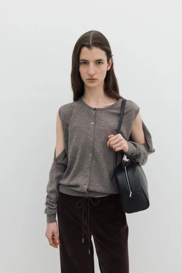 Scarf Detail Wool Cardigan (Beige / Brown / Dark Gray / Black)