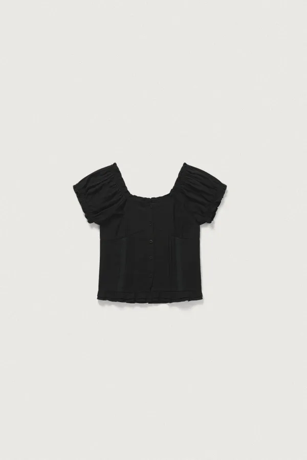 LACE TRIMMED BLOUSE [BLACK]