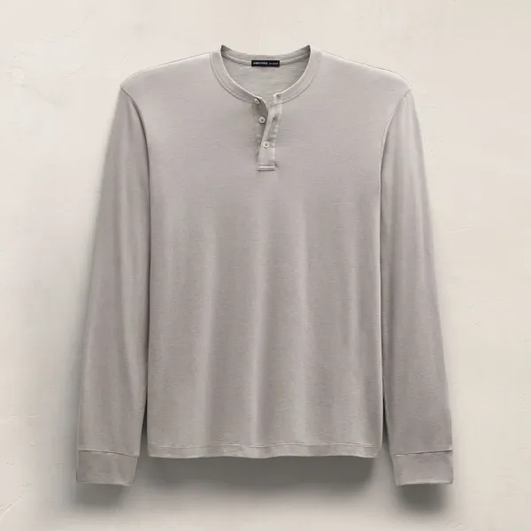 Cotton Cashmere Long Sleeve Henley - Fog