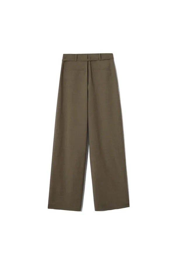 STRAIGHT WOOL BLEND TROUSERS [BROWN]