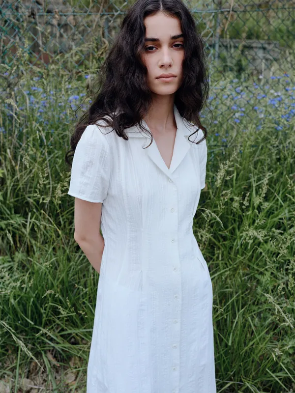 TIR OPEN COLLAR SHIRT DRESS_WHITE