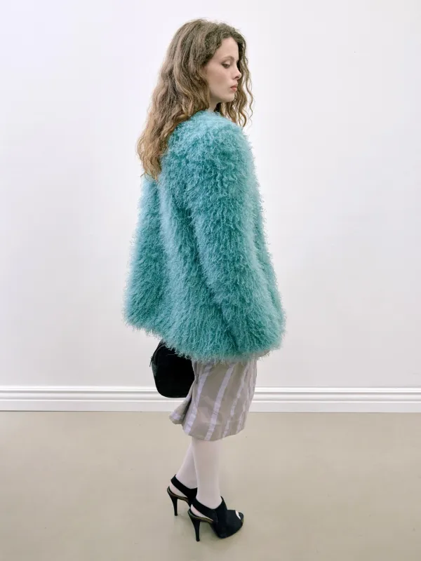 Faux Shaggy Fur Coat Teal