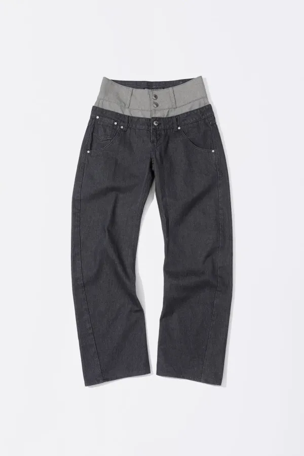 Beaded Layered Denim Pants Nonfade Gray