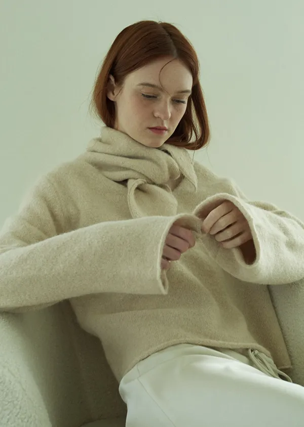 Alpaca knit scarf / Beige