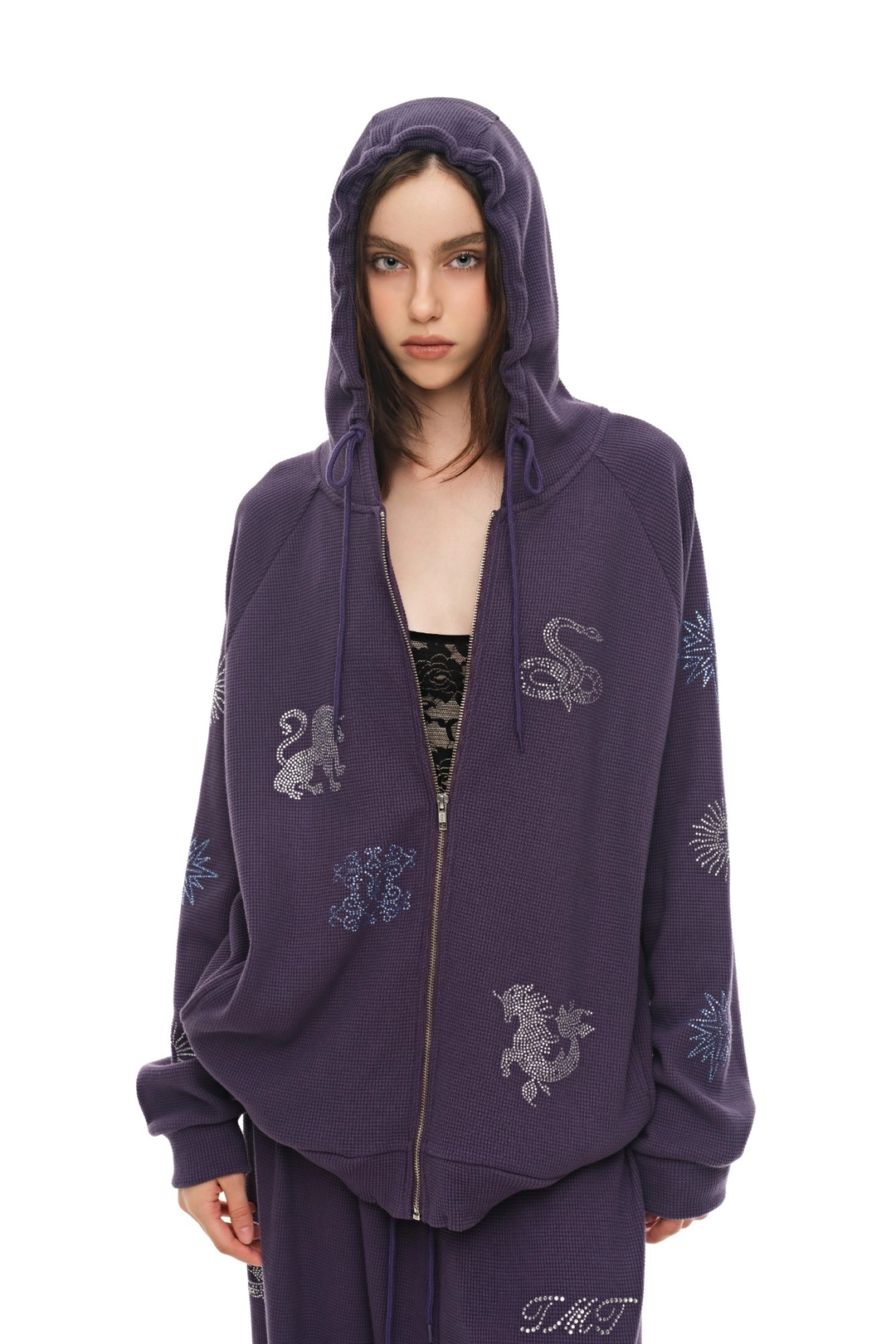 투머치택스 ZODIAC 02 HOTFIX WAFFLE ZIP-UP HOODIE (PURPLE) 상품 이미지 1