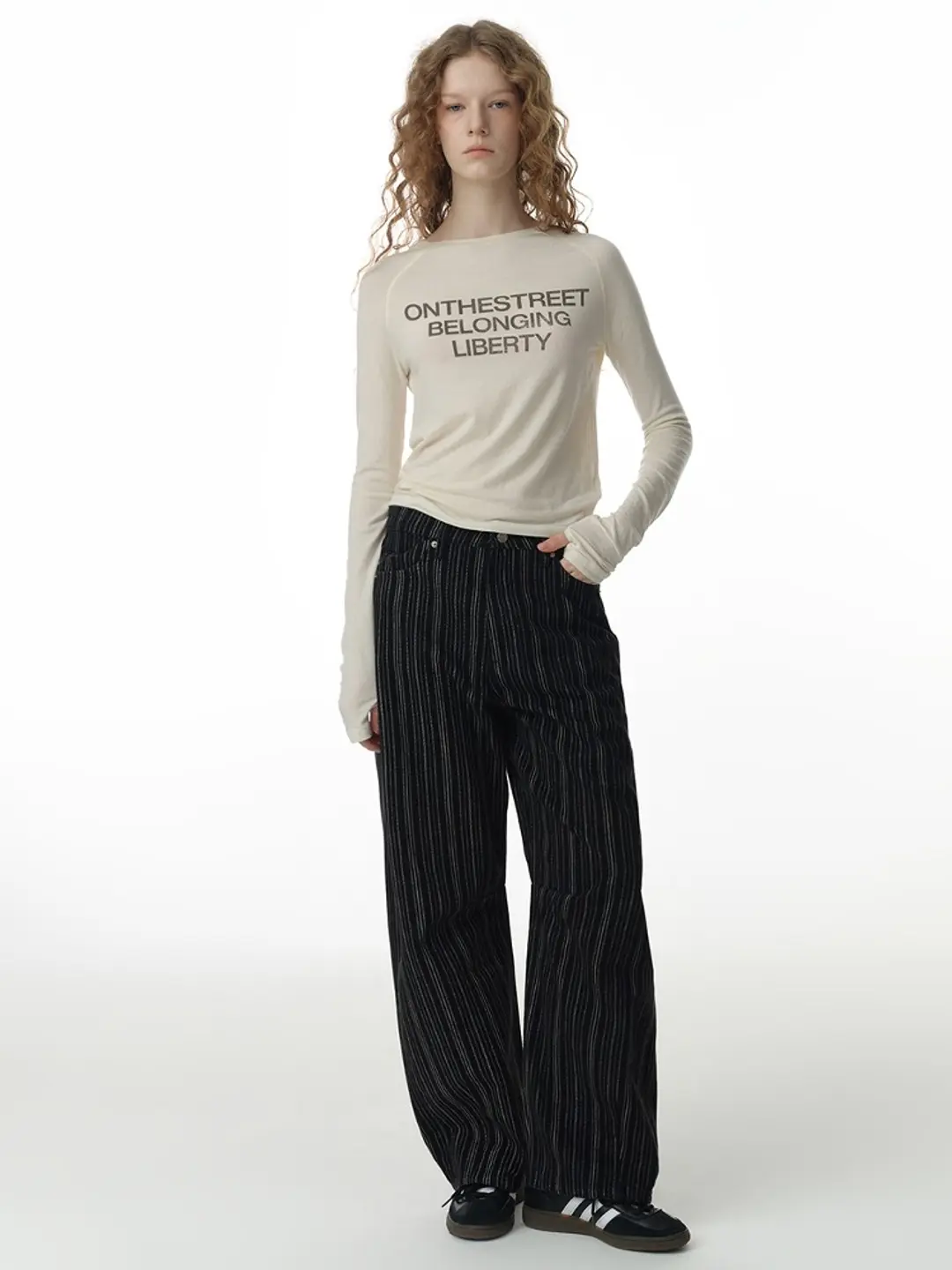 밀로 우먼 Stripe Balloon Jeans [Washed Black] 상품 이미지 1