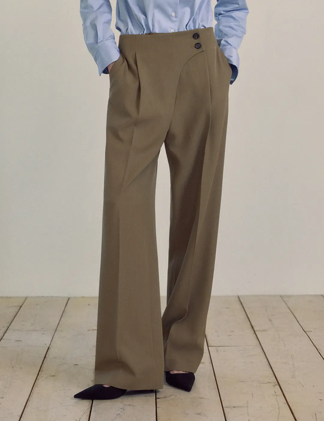 노미나떼 Amber Wrap Long Pants (Khaki Brown) 상품 이미지 2