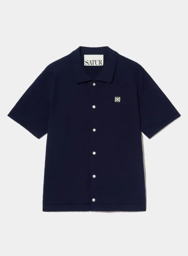 Basic Cotton Collar Half Cardigan - Classic Navy