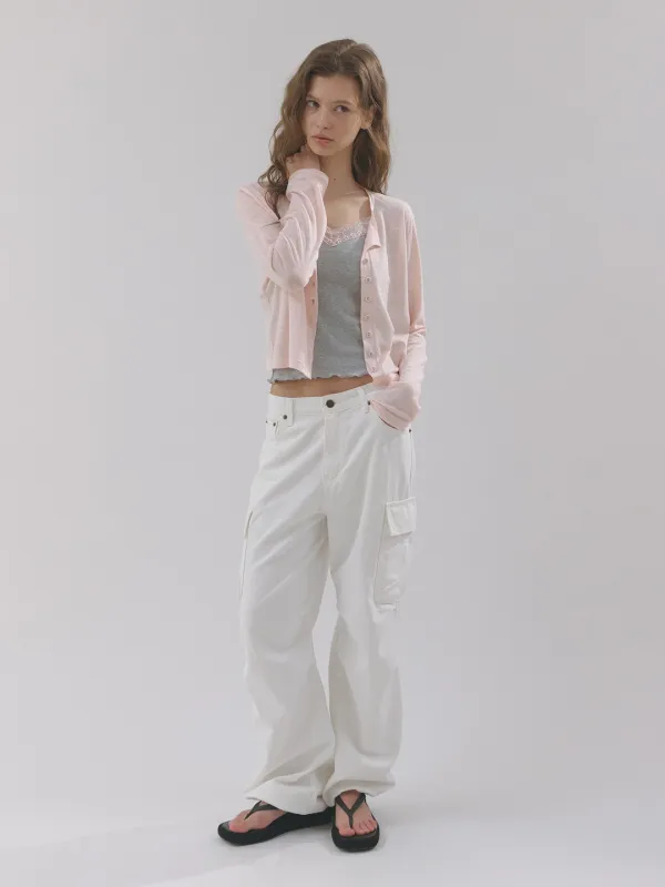 slub button cardigan (peach pink)