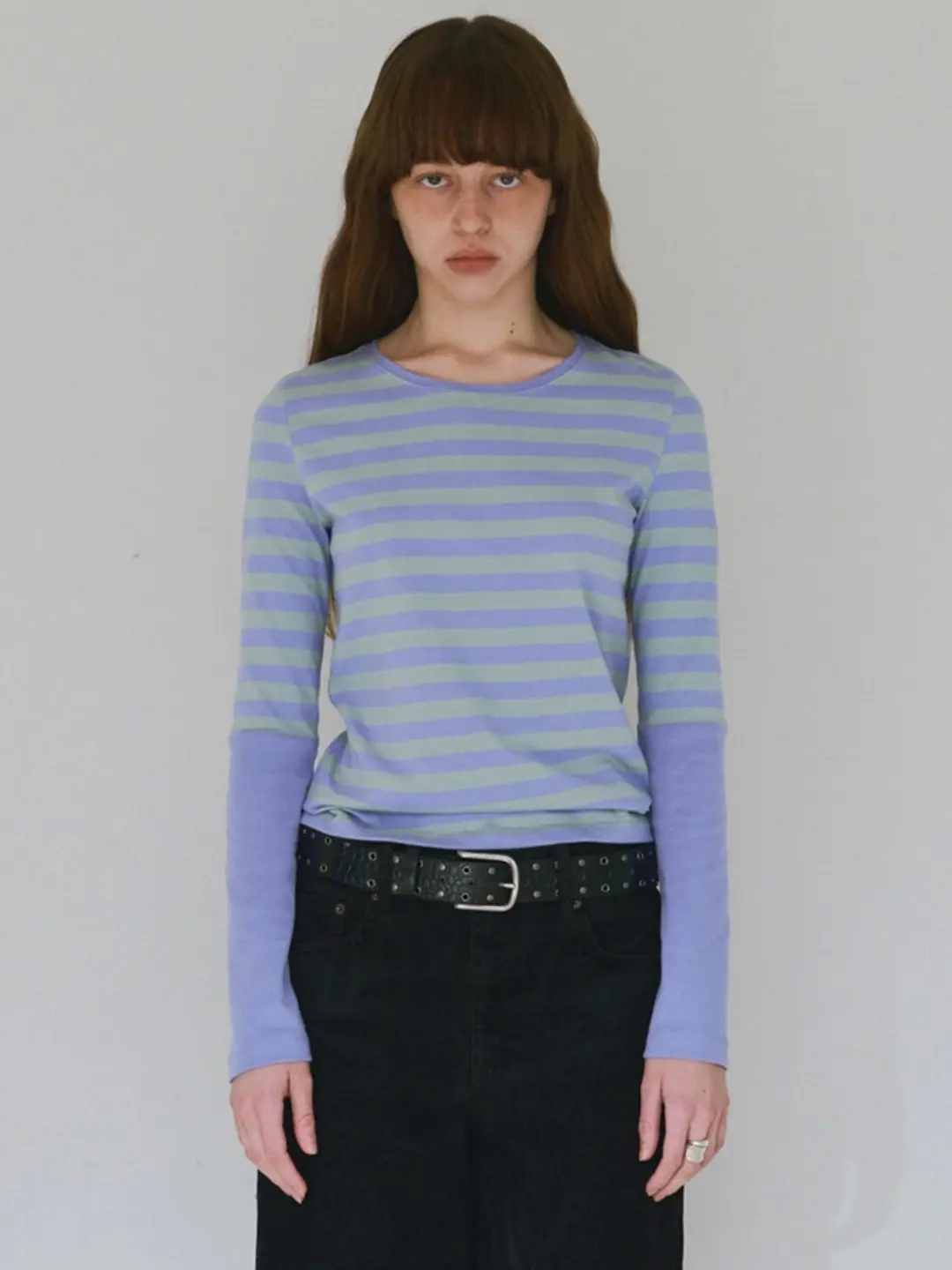 밀로 우먼 Stripe Warmer T-Shirt [Purple] 상품 이미지 1