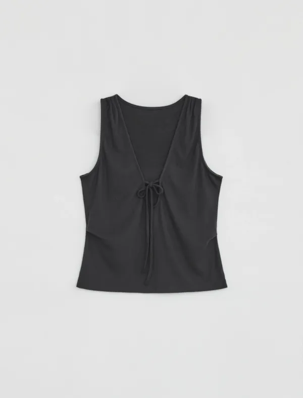 TIE DRAPE SLEEVELESS TOP [CHARCOAL] - Low Tide