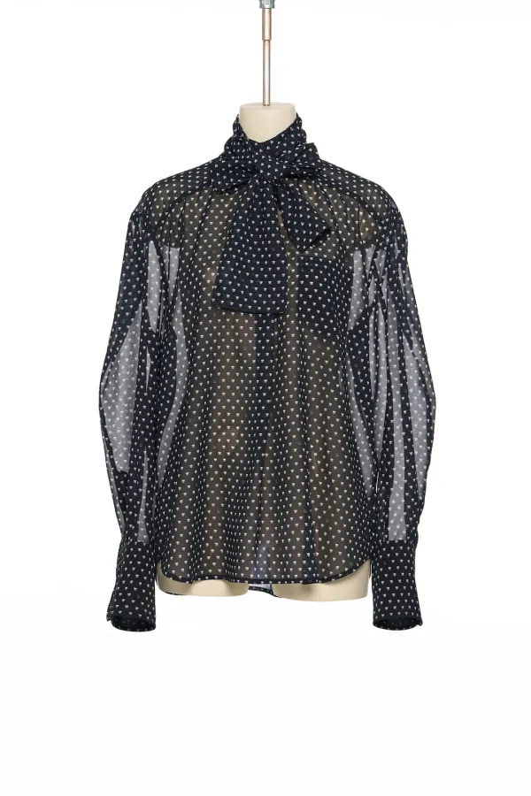 PF25 BLACK NECK RIBBON TIE BLOUSE