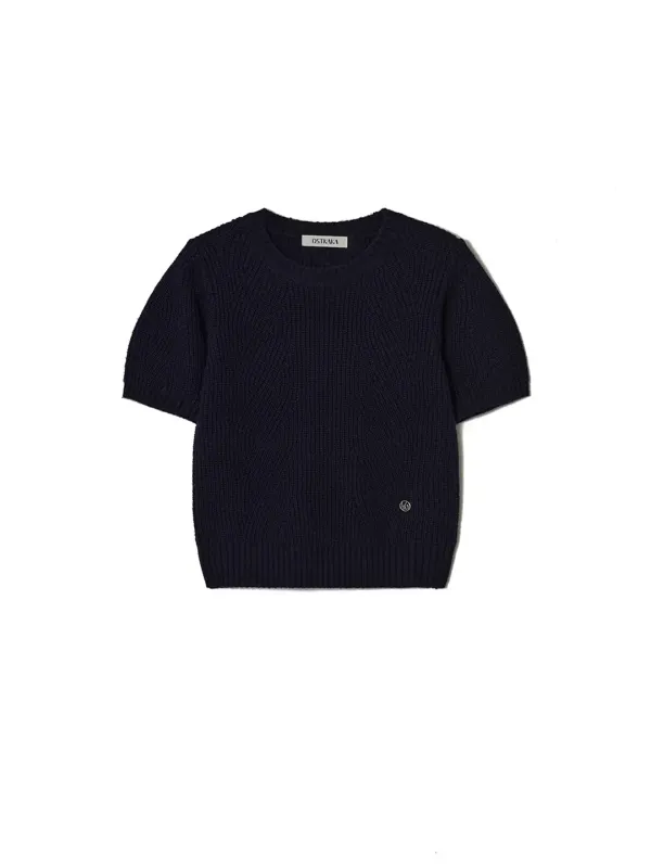 Wool Blended Skashi Short Sleeve Knit Navy