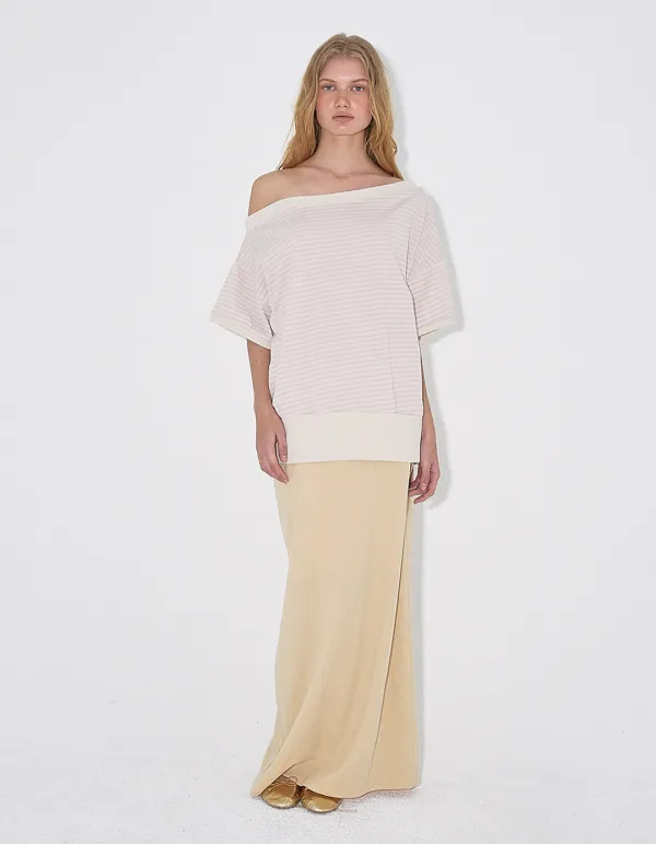 STRIPE ONE-SHOULDER TEE, PINK BEIGE