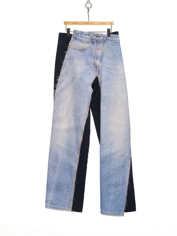 PS26 BLUE ASYMMETRIC DENIM PRINTED PANTS