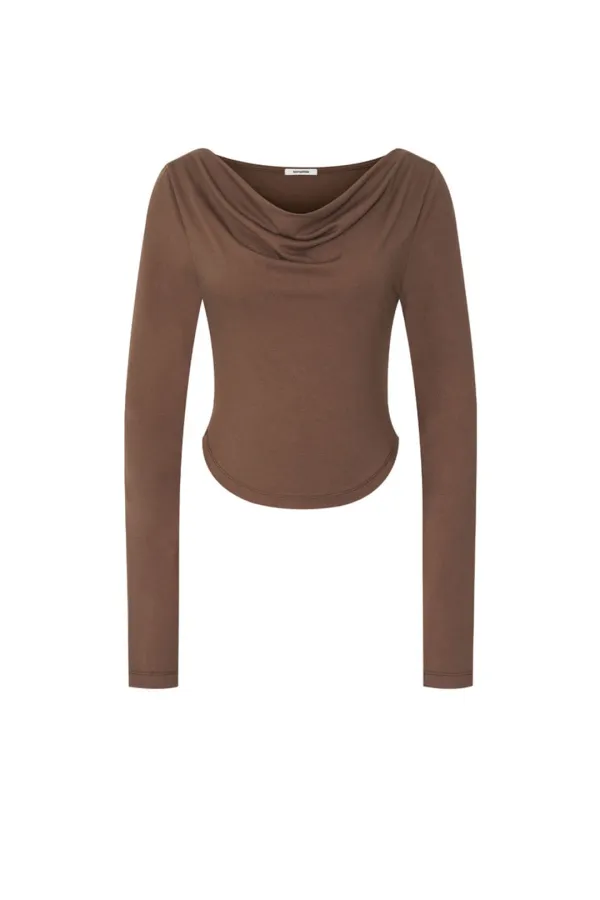 ONE SHOULDER LONG SLEEVE TOP (BROWN)