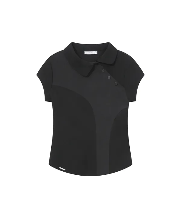 [레이 PICK] Diagonal placket layered shirt BLACK