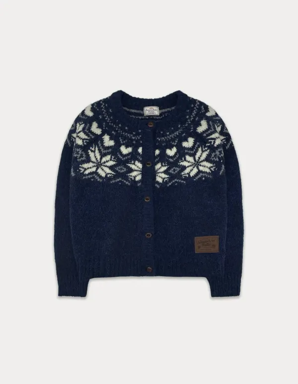 Heart Alpaca Nordic Cardigan - Navy