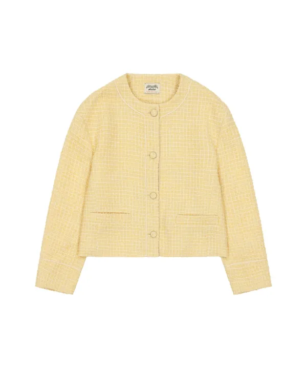 O3777 오버핏 트위드 재킷_Yellow