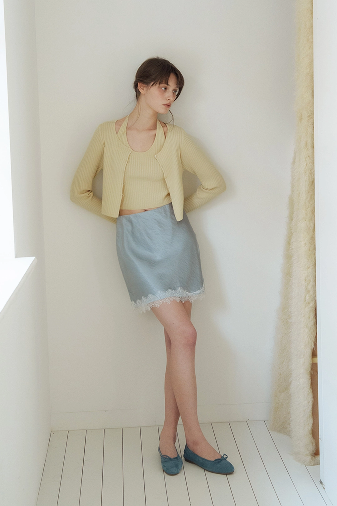 샤드라마 SAND SATIN LACE SKIRT [MIST BLUE] 상품 이미지 2