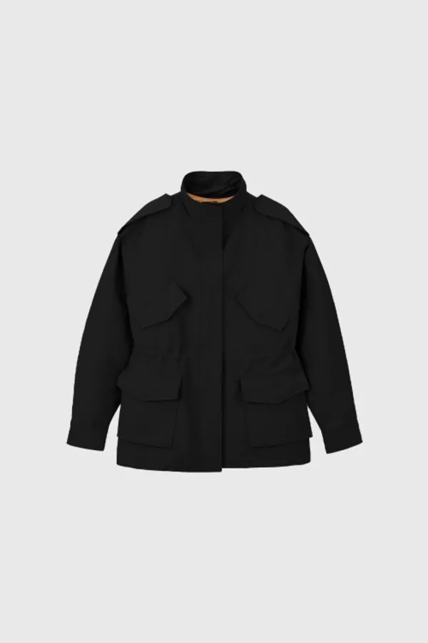 Airy Drawstring Highneck Jumper - BLACK