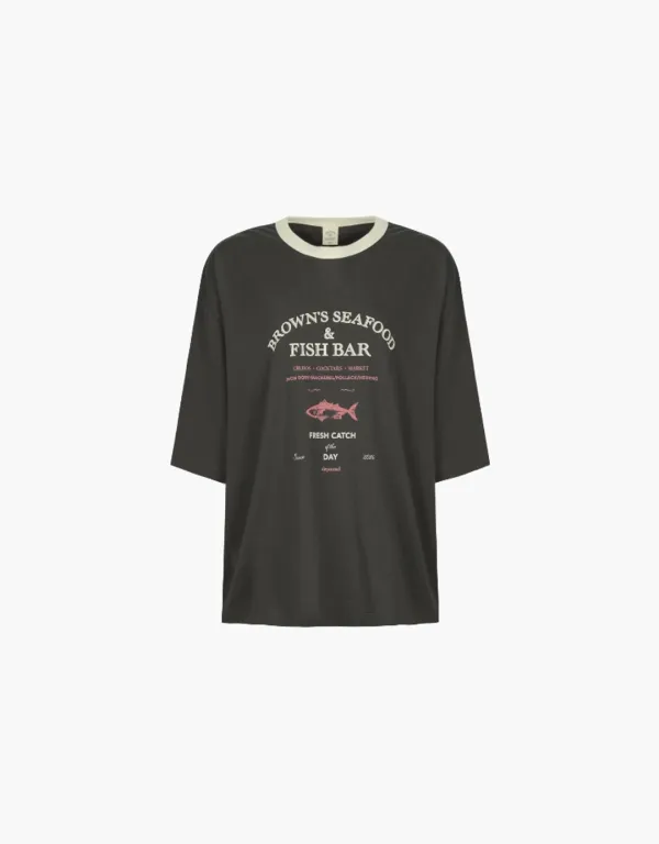 fish bar graphic overfit t-shirt - charcoal
