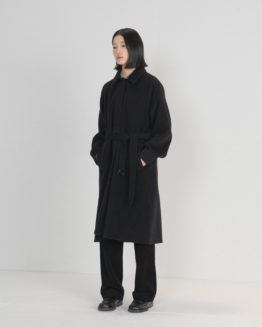 브라운야드 W Handmade Belted Coat, Black 상품 이미지 2