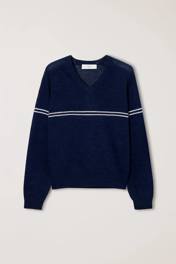 UNISEX V-NECK STRIPED SWEATER NAVY_UDSW6B124N2