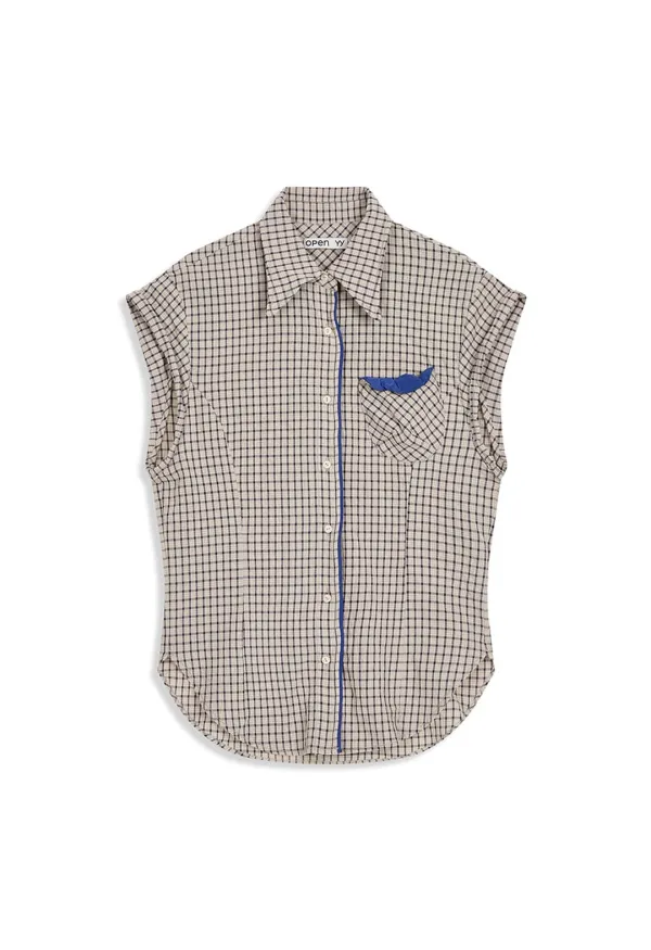 COLOR BLOCK WIRE SHIRT, BEIGE