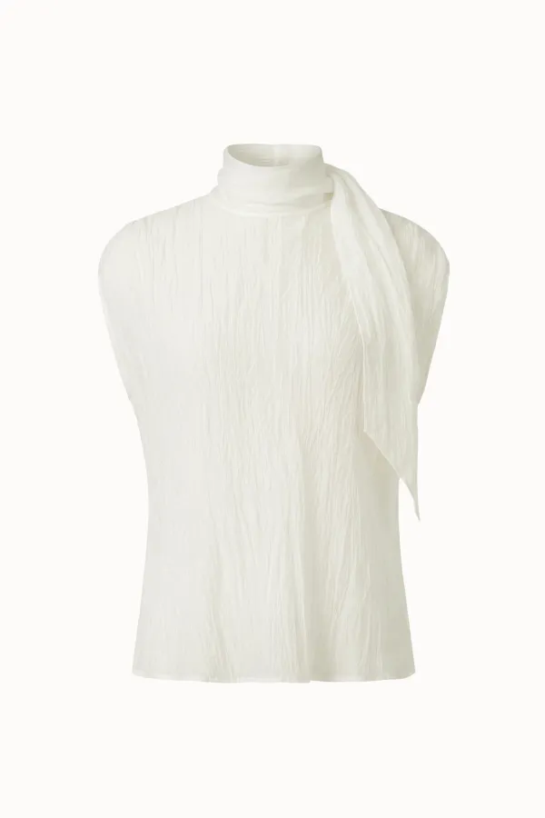Crinkle Tie Cap Sleeve Blouse[LMBFSUSH330]-Ivory