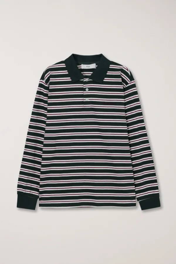 UNISEX MULTI STRIPE COLLARED T-SHIRT DARK GREEN STRIPE_UDTS5C119E3