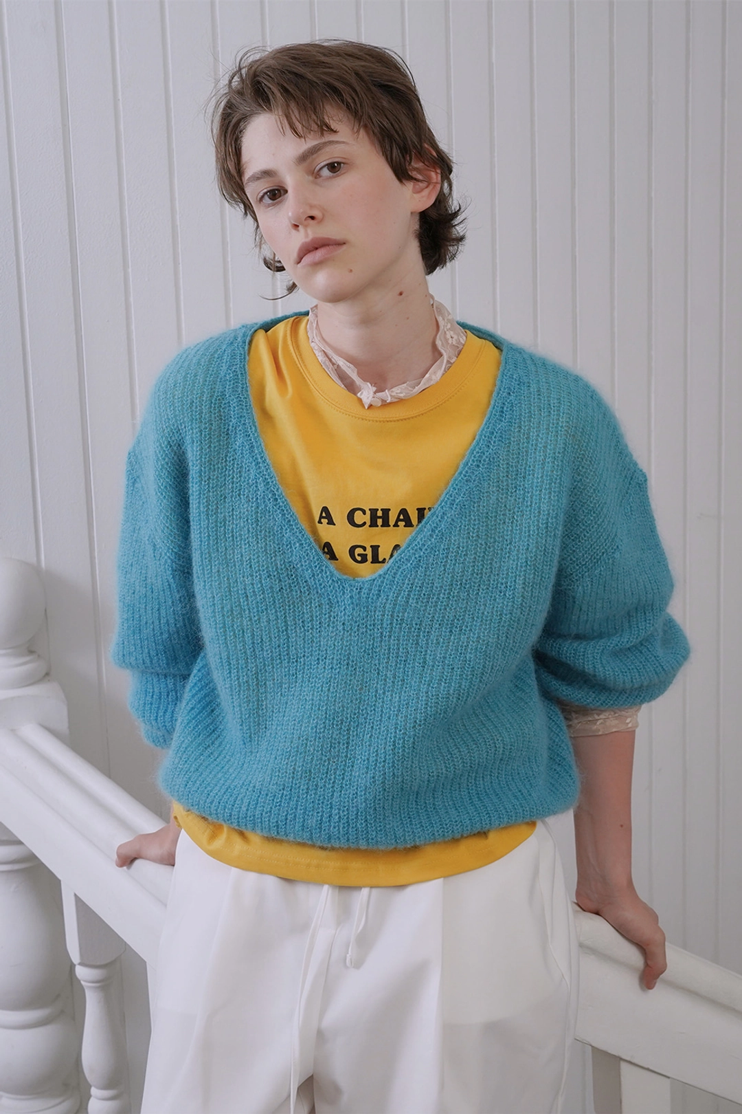 위드아웃썸머 Mohair v-neck knit_teal 상품 이미지 2