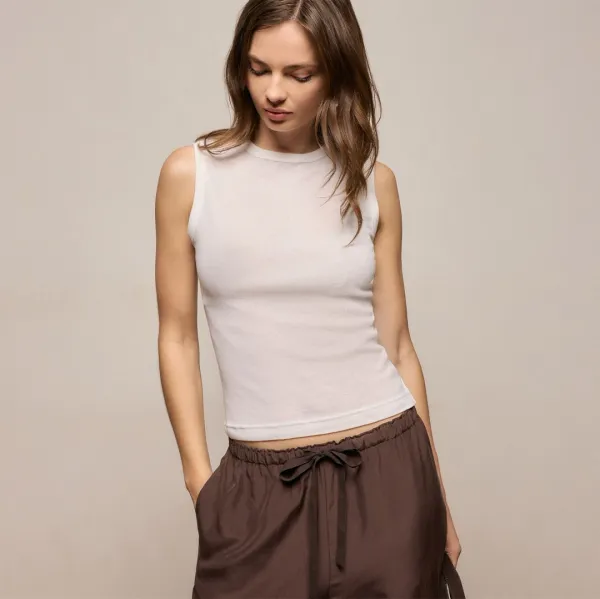 Cotton Cashmere Rib Tank - Off White