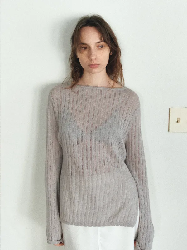 TIS CROCHET BOATNECK KNIT_L-GREY