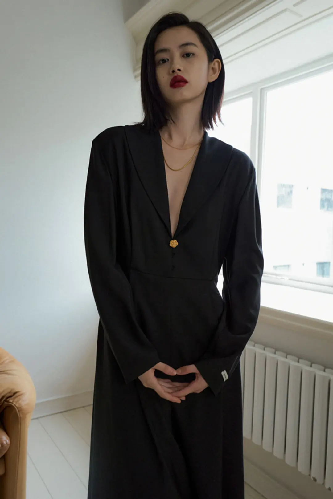 오버듀플레어 SHAWL COLLAR LONG DRESS_BLACK 상품 이미지 2