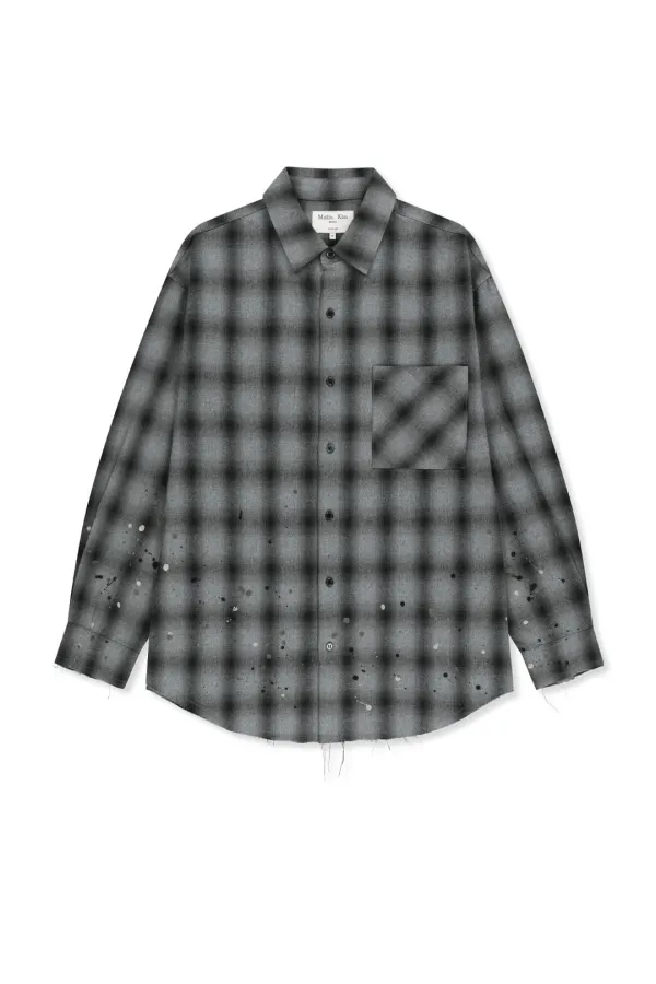 PAINT EFFECT FLANNEL CHECK SHIRT IN GREY