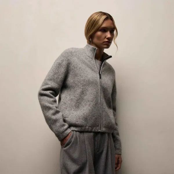 Wool Alpaca Zip Jacket - Mid Grey
