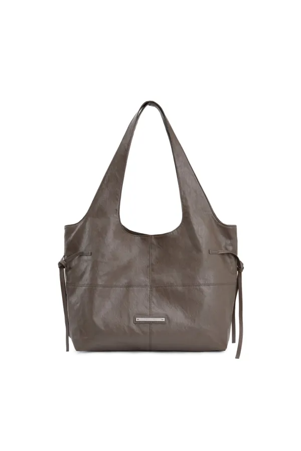 SIDE STRING LEATHER BIG SHOULDER BAG IN BROWN