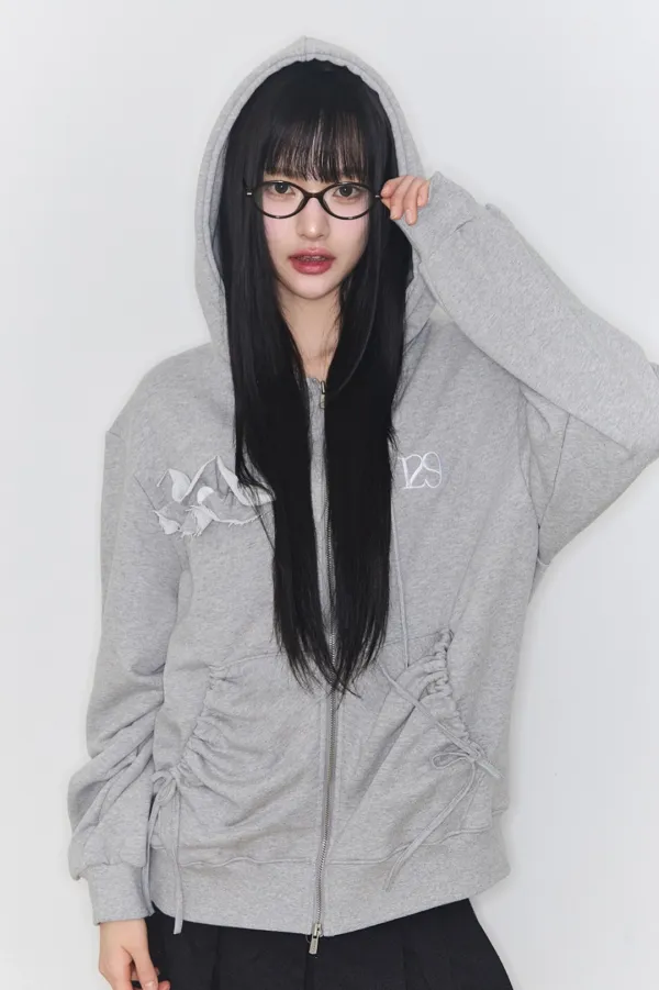 퓨어 프릴 후드 집업 멜란지