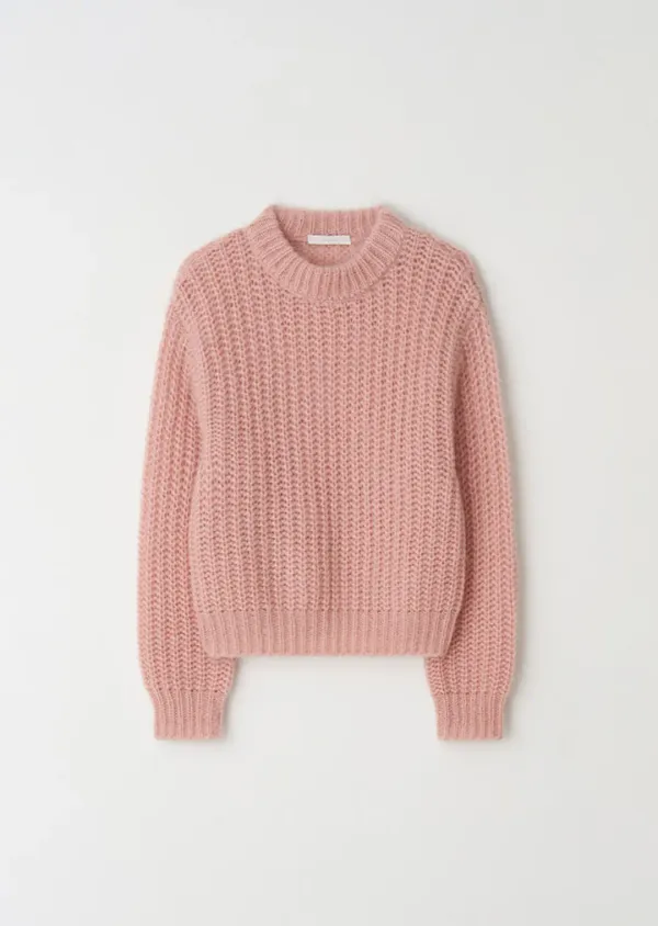 kid mohair half neck knit-pink