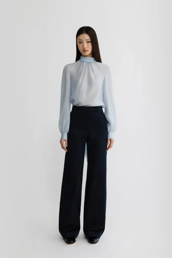 COTTON TWILL STRAIGHT PANTS - NAVY