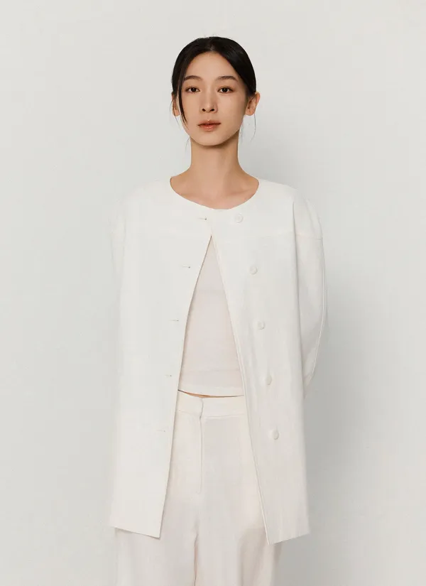 collarless half trench coat_white