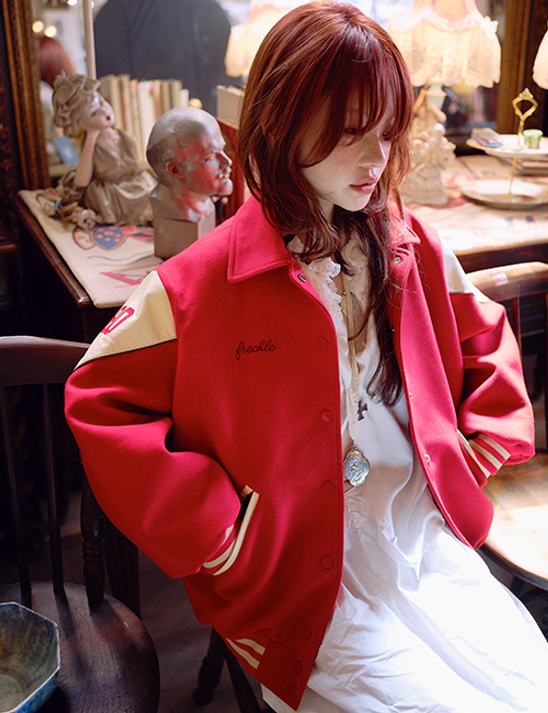 프레클 oversized varsity wool jacket in red 상품 이미지 2