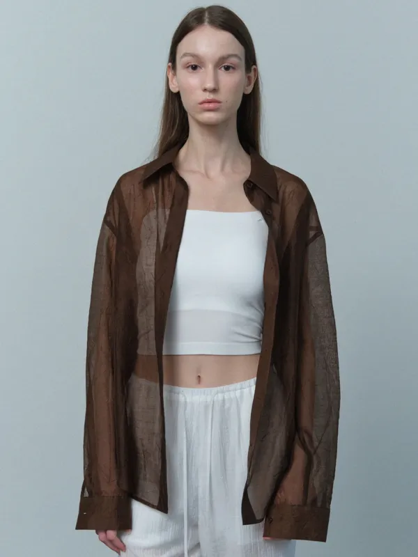 crinkle sheer shirt (brown)